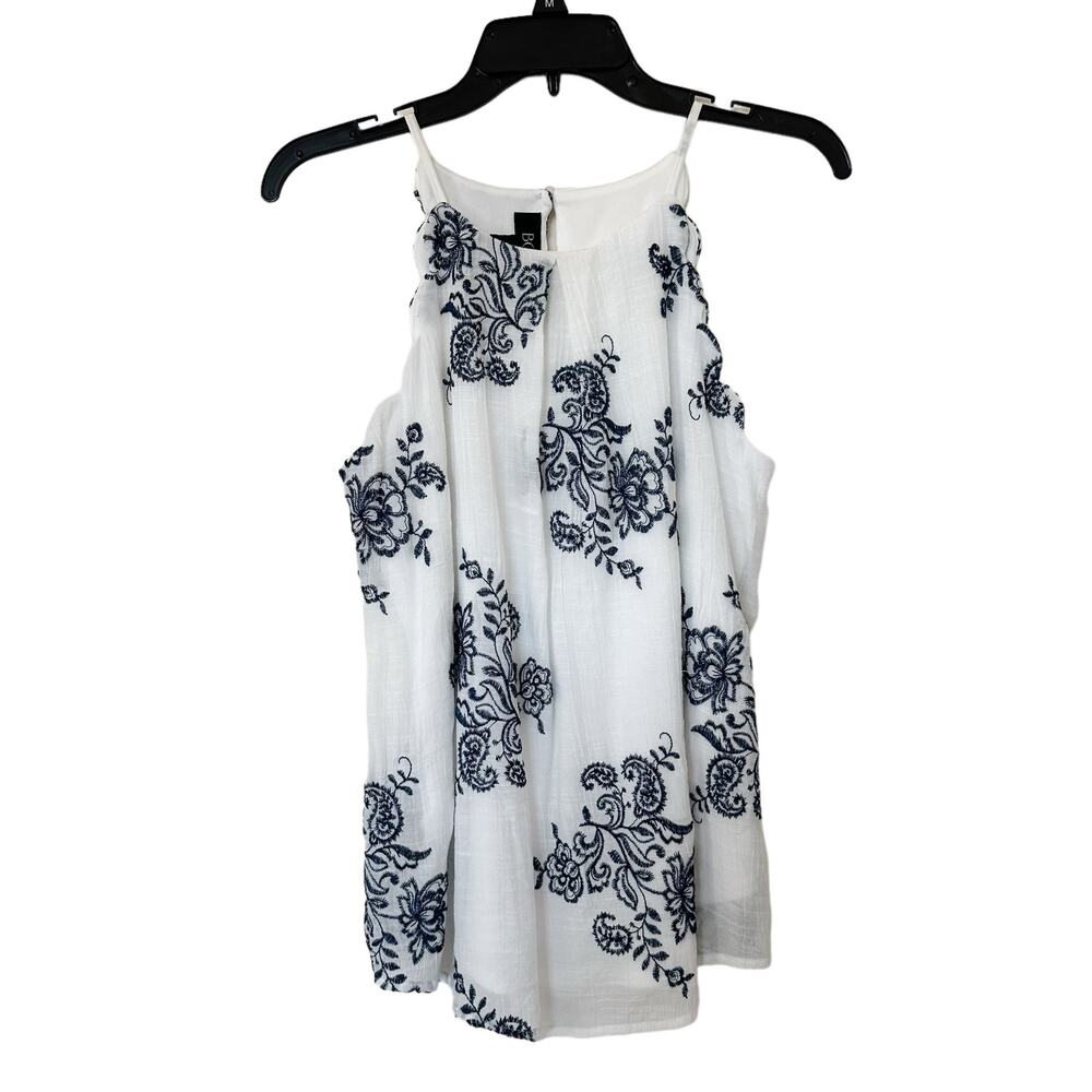 BCX Embroidered Halter Top Lined Blue White Size Medium